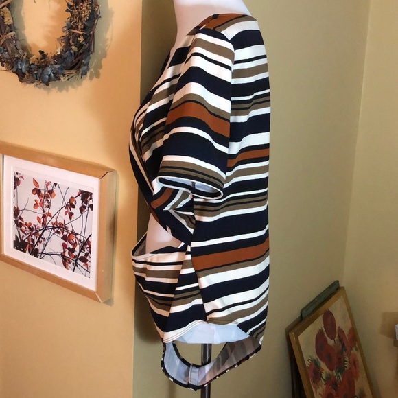 ASOPH Size 3X Peek-A-Boo Striped Wrap V-Neck Bodysuit Subdued Colors $48 NEW - Picture 5 of 11